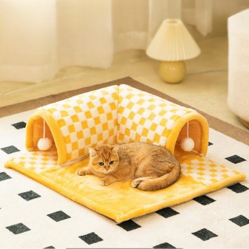 funnyfuzzy2 in 1FunnyPlushPlaidCatTunnelCatBed 6