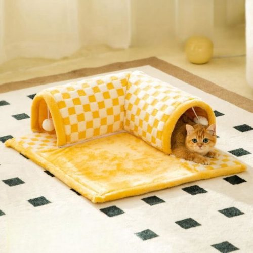 funnyfuzzy2 in 1FunnyPlushPlaidCatTunnelCatBed 7