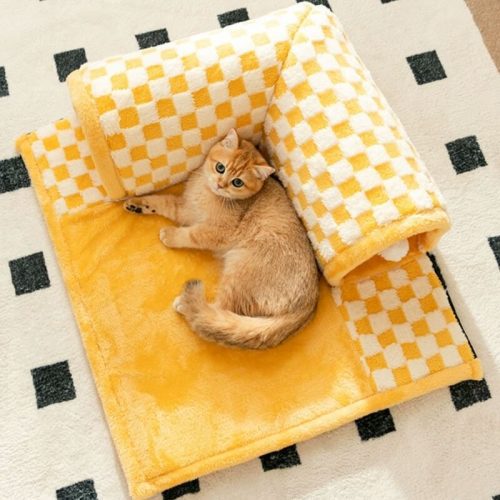 funnyfuzzy2 in 1FunnyPlushPlaidCatTunnelCatBed 8