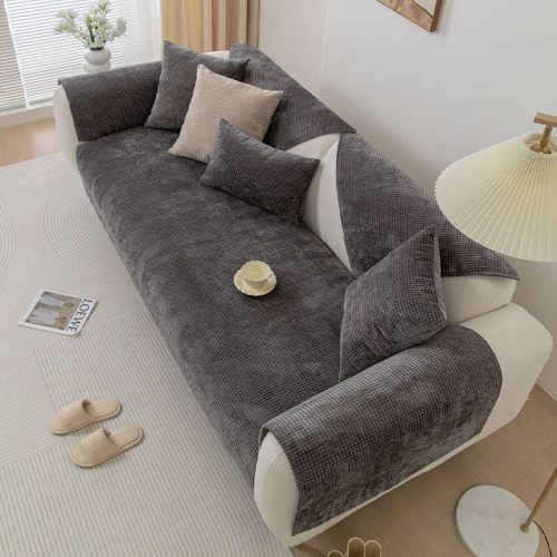 funnyfuzzyDelicateWaffleChenilleFabricFurnitureProtectorSofaCover 5