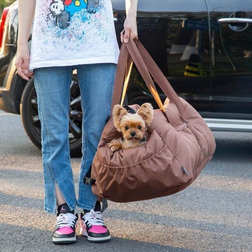 funnyfuzzyFashionWaterproofPetCarrierBagSafetyDogCarSeatBed 6