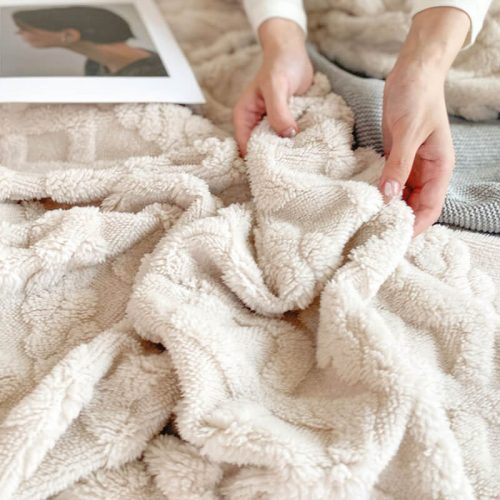 funnyfuzzyLuxuriousEmbossedFauxLambswoolFleeceDouble LayerThrowBlanket 2